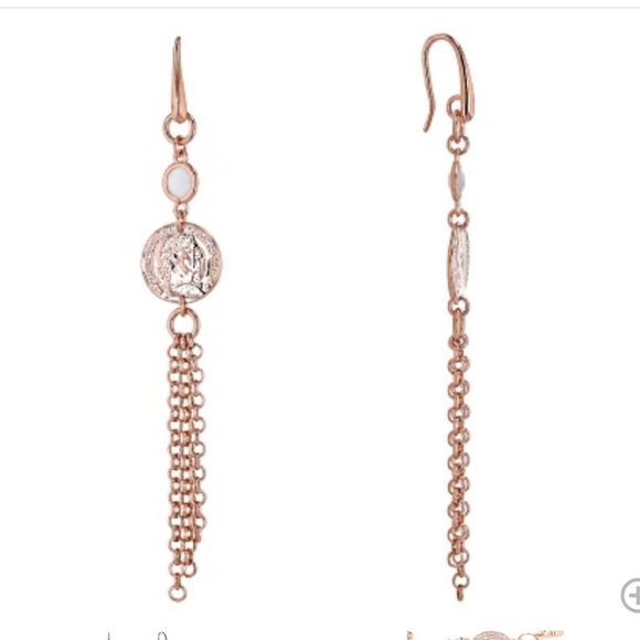 Moda Al Massimo™ 18K Rose Gold Over Bronze Drop Coin Tassels With White Crystal - Picture 1 of 3